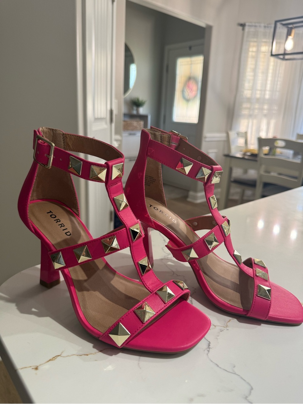 torrid Hot Pink Pyramid Stud T-Strap Block Heels